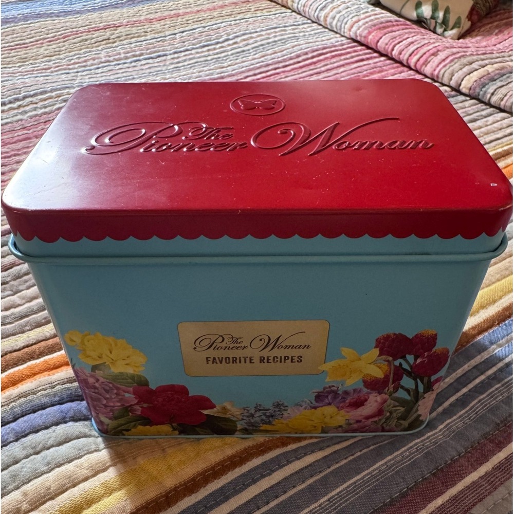 Pioneer Woman Favorite Recipes Tin Floral Blue Red Lid 100 Cards 9780062875044